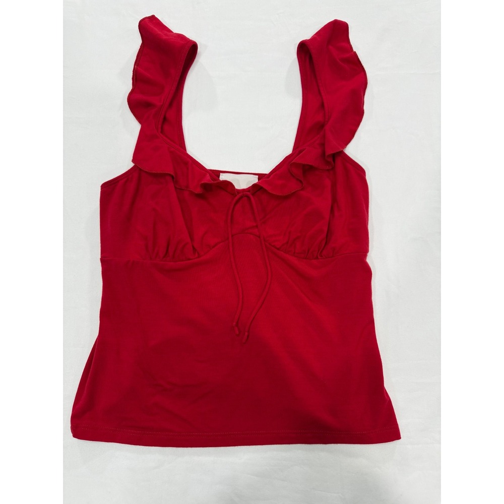 Reformation Lemmy Knit Red Ruffle Strap Tie Front Tank Top Medium